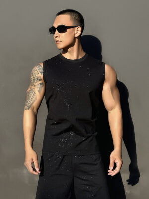superaspire Summer Men's Full Sky Star Sweetheart Tank Top Round Neck Leisure Sports Fitness Breathable Elastic Sleeveless T-shirt Trendy