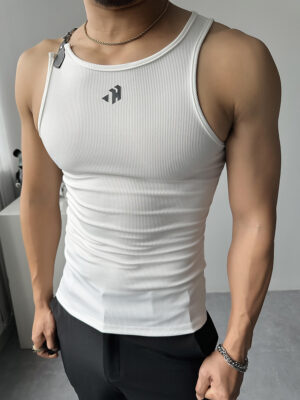superaspire Summer Thread Tank Top Men's Shoulder Strap Lock Buckle Breathable Slim Fit Elastic Leisure Sports Fitness Sleeveless T-shirt