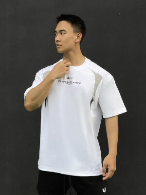 superaspireSpring and summer men's short sleeved loose fitting sports and casual versatile elastic round neck printed quick drying breathable T-shirt