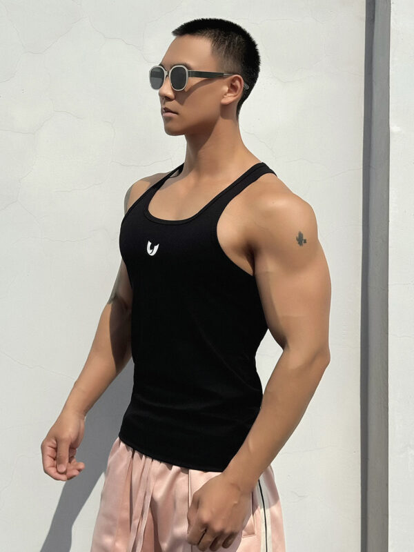 SuperAspire Summer Pit Striped Low Chest Thin Belt Tank Top for Men's Elastic Slim Fit Solid Color Sports Fitness Sweetheart Shoulderless T-shirt Trendy