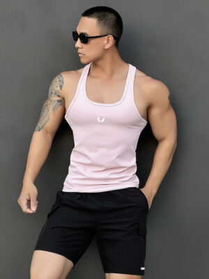 SuperAspire Summer Pit Striped Low Chest Thin Belt Tank Top for Men's Elastic Slim Fit Solid Color Sports Fitness Sweetheart Shoulderless T-shirt Trendy