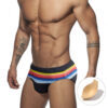 SuperAspire New Fashionable Men's Sexy Triangle Swimming Pants from Europe and America, Colorful Stripe Printed 3D Men's Swimming Pants with Cup Cover