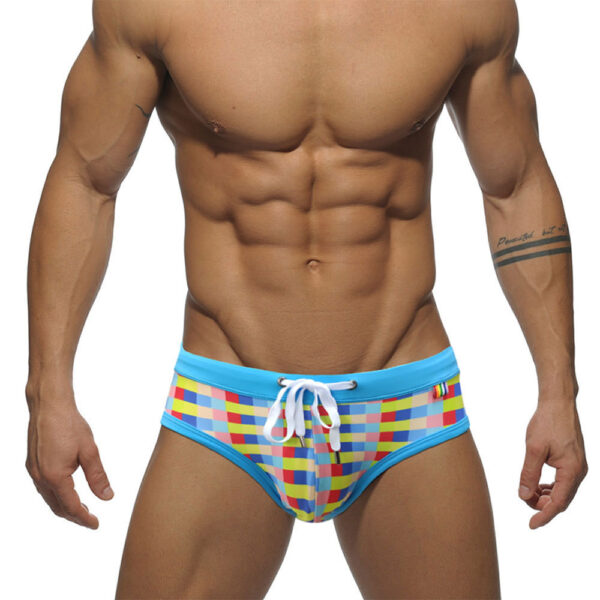 superaspire Rainbow sexy men's bikini swim briefs multi-color blocks quick-drying low waist stylish beach briefs
