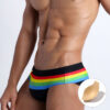 superaspire European and American men's sexy swim briefs color stripe with Cup beach quick-drying swimming triangle bikini