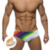 SuperAspire Men's Sports Sexy Triangle Bikini Swimming Pants Minimalist Colorful Stripe Printed Anti Walk Light Belt Cup Triangle Pants