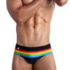 superaspire European and American men's sexy swim briefs color stripe with Cup beach quick-drying swimming triangle bikini