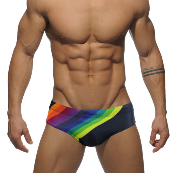 SuperAspire Men's Sports Sexy Triangle Bikini Swimming Pants Minimalist Colorful Stripe Printed Anti Walk Light Belt Cup Triangle Pants