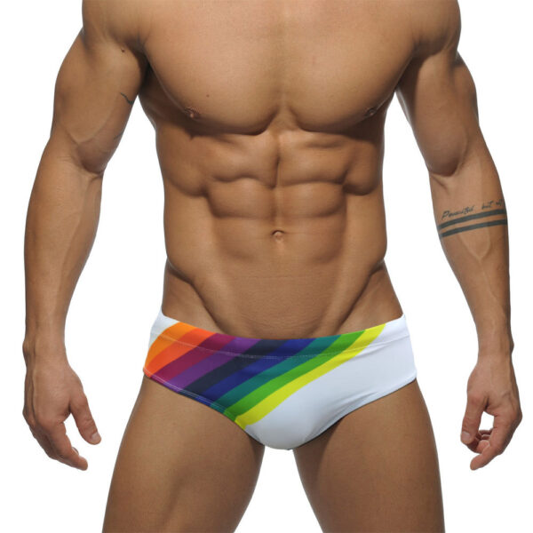 SuperAspire Men's Sports Sexy Triangle Bikini Swimming Pants Minimalist Colorful Stripe Printed Anti Walk Light Belt Cup Triangle Pants