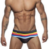 SuperAspire New Fashionable Men's Sexy Triangle Swimming Pants from Europe and America, Colorful Stripe Printed 3D Men's Swimming Pants with Cup Cover